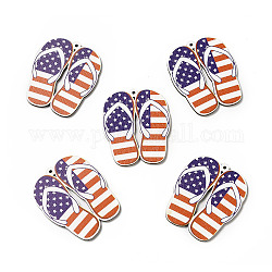 Thème du drapeau américain simple face imprimé chaussure en bois de tremble gros pendentifs, charme de tongs, chocolat, 55.5x47x2.5mm, Trou: 2mm
