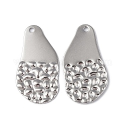 304 Stainless Steel Pendants, Textured, Teardrop Charm, Stainless Steel Color, 30x16x1.5mm, Hole: 1.6mm