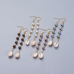 Perle en verre Boucles d'oreille, avec cauris et crochets en laiton, couleur mixte, 88~94x10~11mm, pin: 0.6 mm