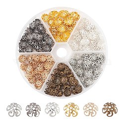600 pièces 6 couleurs 5 bouchons de perles de fer à pétales, fleur, couleur mixte, 8.5x3.5mm, Trou: 0.9mm, 100 pcs / couleur