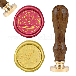 Timbre de sceau de cire en bois bricolage, modèle de la planète, 83x22mm, tête: 7.5 mm, timbres: 25x14.5mm
