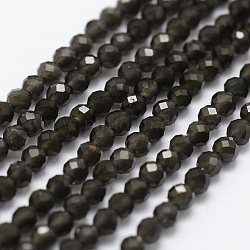 Cuentas de obsidiana natural hebras, facetados, redondo, 2mm, agujero: 0.5 mm, aproximamente 175 pcs / cadena, 14.9 pulgada (38 cm)