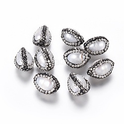 Natur kultivierten Süßwasser Perlen, mit Fimo Strass, Oval, Blumenweiß, 15.5~18x11.5x11 mm, Bohrung: 0.7 mm