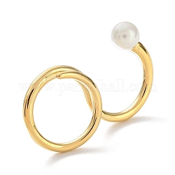 304 двойное кольцо из нержавеющей стали, кольцо-манжета с жемчугом-ракушкой, золотые, размер США 8 1/4 (18.3 мм)