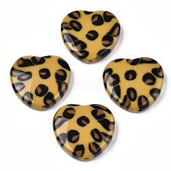 Zweifarbige Acrylperlen, mit Leoparden-Muster, Nachahmung Edelstein, Herz, dunkelgolden, 30x32x7.5 mm, Bohrung: 3 mm