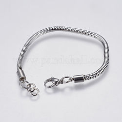 304 acero inoxidable pulsera de cadena de serpiente redonda, con cierre de langosta, color acero inoxidable, 6-1/2 pulgada (16.5 cm), 3mm, agujero: 4 mm