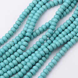 Kunsttürkisfarbenen Perlen Stränge, gefärbt, Rondell, Türkis, 6x4 mm, Bohrung: 1 mm, ca. 88~90 Stk. / Strang, 15 Zoll