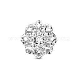 TinySand rhodiniert 925 Sterlingsilber, wunderschöne glitzernde Gänseblümchen-Europäische Perlen, mit Zirkonia, Platin Farbe, Transparent, 13.13x13.04x9.64 mm, Bohrung: 4.57 mm