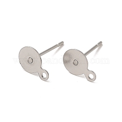 304 Stainless Steel Flat Round Blank Peg & Post Ear Studs Findings, with Loop, 12x6x8.5mm, Hole: 1mm, Pin: 0.63mm