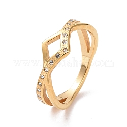 Anillo de dedo de onda de rhinestone de cristal, chapado en iones (ip) 304 joyería de acero inoxidable para mujer, dorado, nosotros tamaño 7 (17.3 mm)