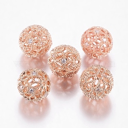 Perline in ottone zirconi, tondo, oro roso, 12mm, Foro: 1 mm