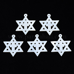Pendentifs de coquillages d'eau douce naturelle, pour juif, étoile de David avec croix, 25x22x1.5mm, Trou: 1mm