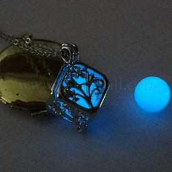 Cubo de aleación con collar colgante de jaula de árbol con piedra de luminarias sintéticas, joyas que brillan en la oscuridad para mujer, azul aciano, 17.72 pulgada (45 cm)