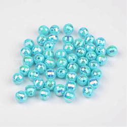 Facettierte bunte umweltfreundliche runde Perlen aus Polystyrolacryl, AB Farbe, Zyan, 8 mm, Bohrung: 1.5 mm, ca. 2000 Stk. / 500 g