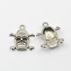 CCB Plastic Pendants, Pirate Style Skull, Platinum, 20x18x4mm, Hole: 2mm