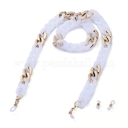 Eyeglasses Chains, Neck Strap for Eyeglasses, with CCB Plastic & Acrylic Curb Chains, Alloy Lobster Claw Clasps and Rubber Loop Ends, White, 27.91 inch(70.9cm)