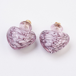 Handmade Lampwork Perfume Bottle Pendants, Essential Oil Bottle, Heart, Plum, 32.5mm, Hole: 5mm, Bottle Capacity: 0.5~1ml(0.017~0.03 fl. oz)