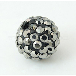 Perles de boule pavé disco , Perles de strass en argile polymère, Grade a, ronde, jet hématite, 6mm, Trou: 0.8mm