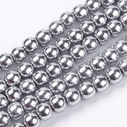 Non magnetici perle ematite sintetico fili, grado a, tondo, platino placcato, 6mm, Foro: 1.5~2 mm, circa 65~70pcs/filo