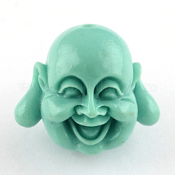 Gefärbt Buddha-Kopf synthetical Korall, Aquamarin, 19x21.5x17 mm, Bohrung: 2 mm