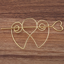 Palillos del pelo del hierro, corazón, dorado, 123mm, pin: 1.8 mm