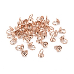 Bélière pendentif coupelles en 201 acier inoxydable, pour les pendants de couverture de bulle de verre de globe, or rose, 4x4mm, Trou: 1.2mm