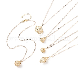 5 pièces 5 style géométrie de verre avec colliers pendentif perle coquille sertie de chaînes plaquées en laiton pour les femmes, or, 16.93 pouce (43 cm), 1pc / style
