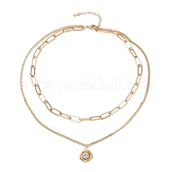 Vacuum Plating 304 Stainless Steel Necklace, with 201 Stainless Steel Teardrop and 304 Stainless Steel Pendant with Rhinestone, Flower, Golden, 16.34 inch(41.5cm)