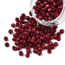 6/0 Opaque Colours Round Glass Seed Beads, Dark Red, Size: about 4mm in diameter, hole:1.5mm, about 495pcs/50g