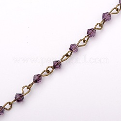 Ручной конус стеклянные бусы цепи для ожерелья браслеты делает, с античной бронзовой железной шпилькой, несварные, фиолетовые, 39.3 дюйм