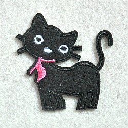 Tissu de broderie informatisé fer/coudre sur les patchs, accessoires de costumes, appliques, forme de chat, noir, 50x50mm