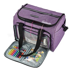 Bolsa de tejer, con tapa y bandolera, bolso de mano de hilo, para agujas de tejer agujas circulares, ganchillos y otros accesorios, púrpura, 38x25x26 cm