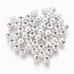 Perline di plastica abs, perle galvaniche ecologiche, tondo, Argento Placcato, 10mm, Foro: 2.3 mm, circa 1000pcs/500g