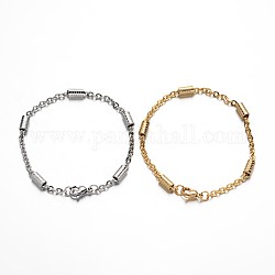 304 Stainless Steel Cable Chain Bracelets, with Tube Beads and Lobster Claw Clasps, Mixed Color, 7-5/8 inch(195mm), 3mm