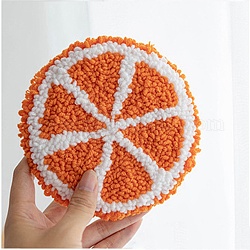 Kits d'aiguille de poinçon de tapis de tasse de coton de bricolage, avec fil de laine et tissu non tissé et pelle en plastique et fil et poinçon, motif orange, 245x235x1mm