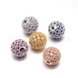 Messing Mikro ebnen Zirkonia runde Perlen, Bleifrei und Cadmiumfrei und Nickel frei, Mischfarbe, 10 mm, Bohrung: 1.8 mm