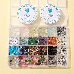 Kit de fabrication de collier de bracelet de pierres précieuses diy, y compris les copeaux de pierres précieuses mixtes naturelles et synthétiques, pendentifs en alliage d'oiseau et d'aile et de fleur, ciseaux, couleur mixte, perles de chips: 160g/set