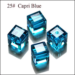 Abalorios de cristal austriaco de imitación, aaa grado, facetados, cubo, azul dodger, 8x8x8 mm (tamaño dentro del rango de error de 0.5~1 mm), agujero: 0.9~1.6 mm