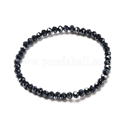 Braccialetto elasticizzato con perline rondelle in vetro sfaccettato per bambino, braccialetto di vetro placcato lustro di perle, nero, diametro interno: 1-7/8 pollice (4.8 cm)