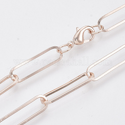 Fabricación de collar de cadena de clip de papel ovalado plano de latón, con cierre de langosta, oro rosa, 19.68 pulgada (50 cm), link: 22x6x1 mm