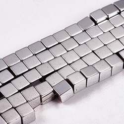 Electroplate non magnetici ematite sintetico fili di perline, cubo, grado a, platino placcato, 4x4x4mm, Foro: 1 mm, circa 91pcs/filo, 16 pollice