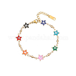 Golden Tone Stainless Steel Enamel Evil Eye Link Chain Bracelets for Women, Colorful, Star, 6-1/4 inch(16cm)