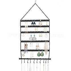 Iron Wall Earring Organizer, Hanging Earring Holder, 6 Layer Design and 12 Hooks, for Earrings, Necklaces and Rings, Rectangle, Electrophoresis Black, 45.5cm, rectangle: about 33x26.5x1.2cm