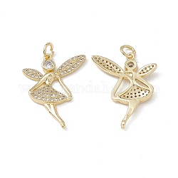 Brass Micro Pave Cubic Zirconia Pendants, with Glass, with Jump Ring, Fairy Charm, Real 18K Gold Plated, 25.5x19x2mm, Hole: 3.4mm