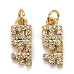 Brass Micro Pave Clear Cubic Zirconia Charms, with Jump Rings, Long-Lasting Plated, Word BFF/Best Friends Forever, Clear, Real 18K Gold Plated, 13x5.5x2mm, Hole: 2.5mm