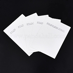 Cartes d'affichage de clou d'oreille en carton, rectangle avec mot acier inoxydable, blanc, 8.4x6x0.04 cm