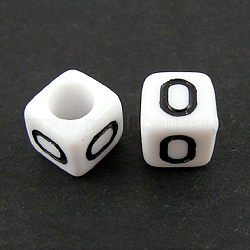 Lettera perline europee acriliche, foro orizzontale, cubo, letter.o, 10x10x10mm, Foro: 3.5~4 mm, circa 59pcs/50g