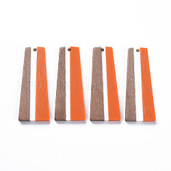 Pendentifs en bois de résine et de noyer, trapèze, orange, 49x19x3mm, Trou: 2mm