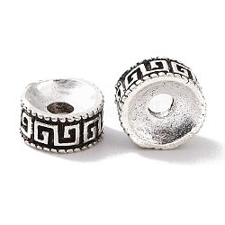 Abalorios de aleación de estilo tibetano, plano y redondo con llave griego, plata antigua, 8x4mm, agujero: 2.5 mm