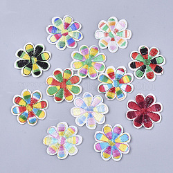 Computerized Embroidery Cloth Iron On/Sew On Patches, Costume Accessories, Appliques, Flower, Mixed Color, 40.5x37x1.5mm, about 12colors, 1color/10pcs, 120pcs/bag